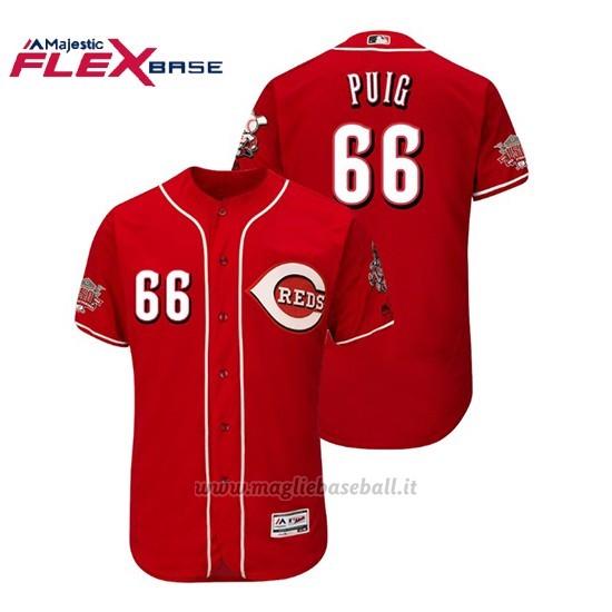 Maglia Baseball Uomo Cincinnati Reds Yasiel Puig 150th Aniversario Alternato Flex Base Rojo